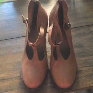 Leather brown thick heels